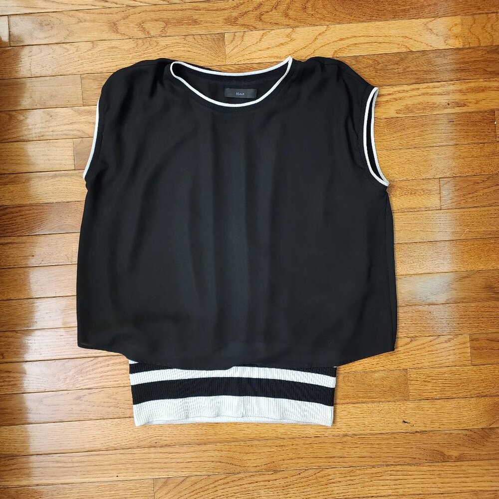 Roman Black w/White Accents Short Sleeve Top w/ Shoulder Cover